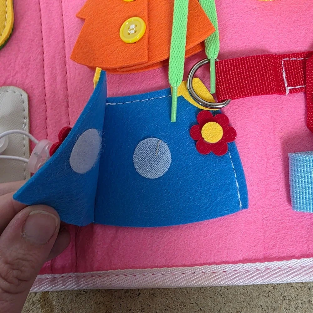 Pink Felt Montessori Busy Board Toddler Sensory Toy Alphabet Rainbow Briefcase
